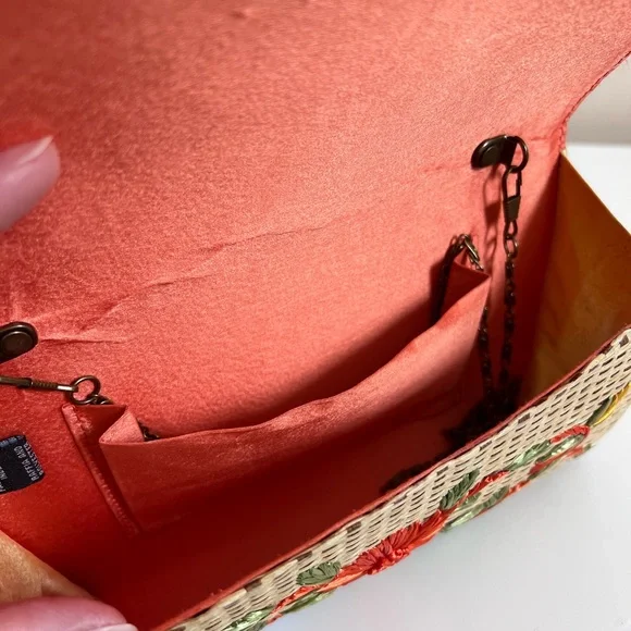 Anthropologie Garden Route Clutch Floral Raffia Embroidered Woven Purse Bag - Picture 8 of 12